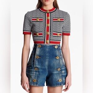 Balmain Monogram-Jacquard Crop Top